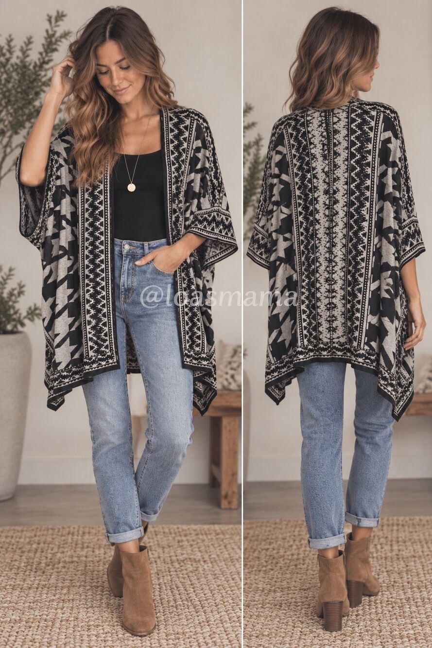 Jealous Tomato houndstooth / Aztec sweater Poncho One size fits all